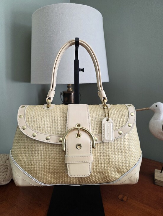 Coach Handbags - Coach F11687 Soho Woven Straw Patent Leather Satchel Ivory Summer Y2K Bag